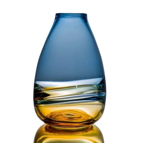 Gradient Blue to Amber Wave Handmade Glass Vase - The Finishing Touch Decor