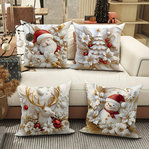 Velvet Santa Christmas Throw Pillow Covers Set of 4