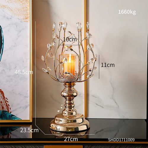 New-Classical Crystal Glass Shiny Metal Tall Tea Pillar Candle Holders - The Finishing Touch Decor