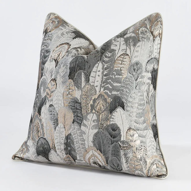 Metallic Accent Bird Feather Jacquard Throw Pillows