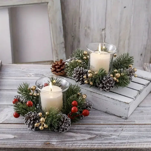 Artificial Pinecone & Berry Christmas Candle Wreaths