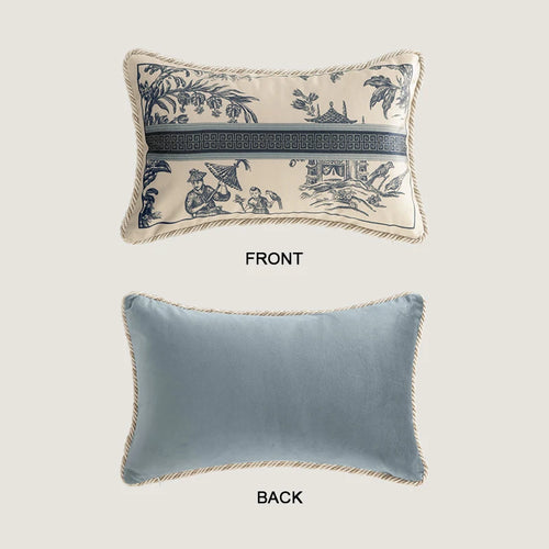 GUVINCI GALLERY Oriental Charm Lumbar Pillow Covers Super Soft Velvet Toile De Jouy Delft Blue Decorative Cushion Case 30x50cm
