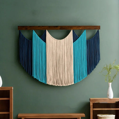 Hanging Yarn-Draped Handmade Wall Art Tapestry