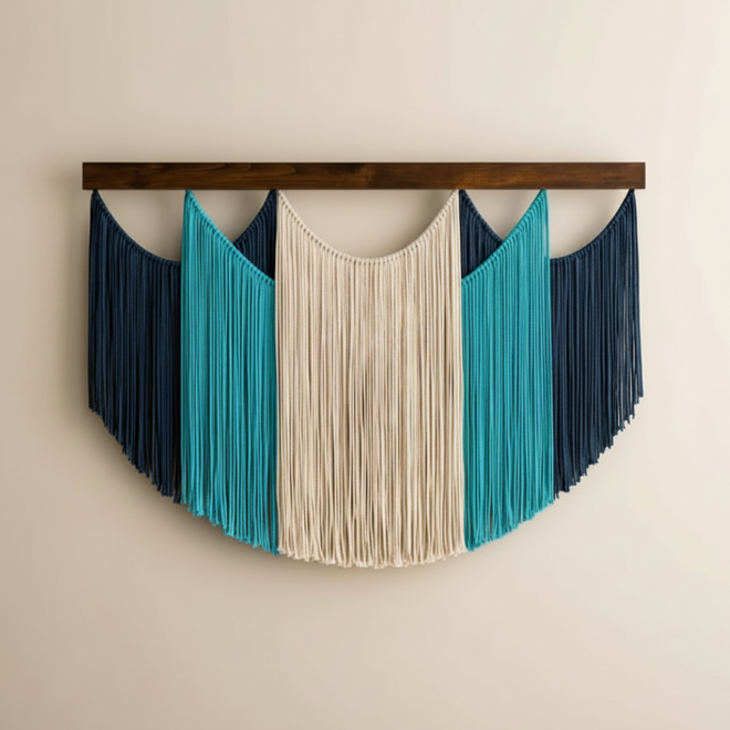 Hanging Yarn-Draped Handmade Wall Art Tapestry