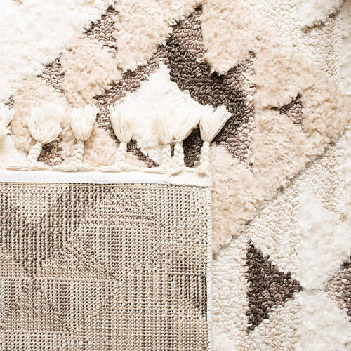 Moroccan Shag Ivory & Brown Thick Boho Tasseled Area Rug - The Finishing Touch Decor