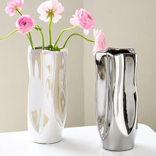 Luxury Electroplated Silver Ceramic Vase