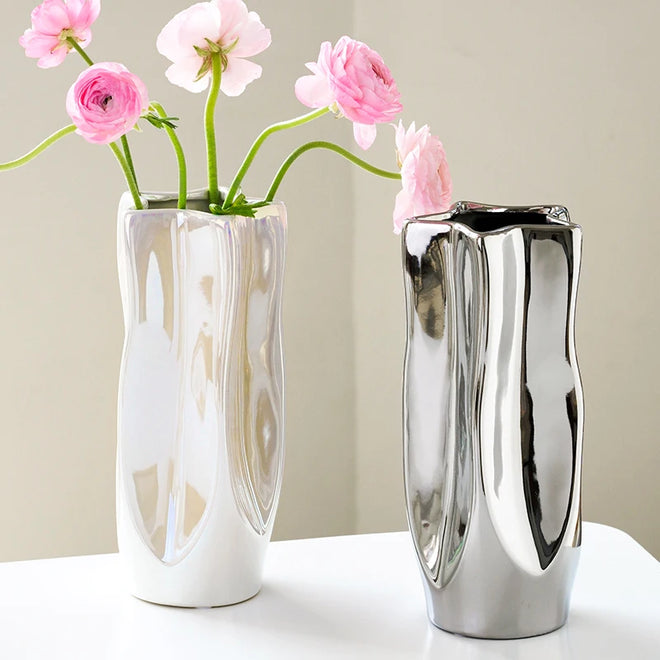 Luxury Electroplated Silver Ceramic Vase