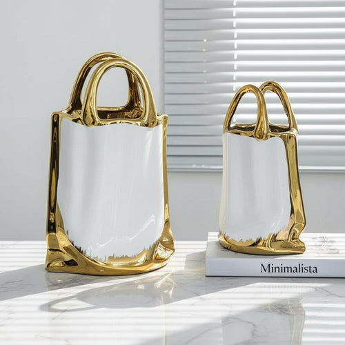 Gold Border Ceramic Handbag Shape Vase