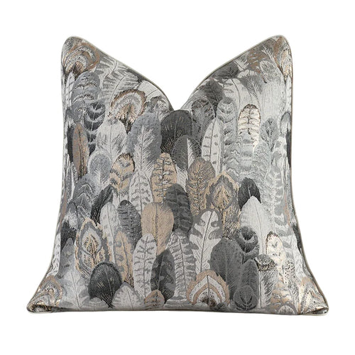 Metallic Accent Bird Feather Jacquard Throw Pillows