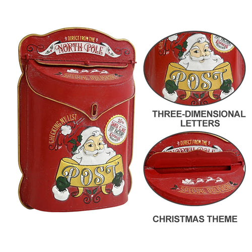 Vintage Wall-Mounted Santa Tin Christmas Mailbox