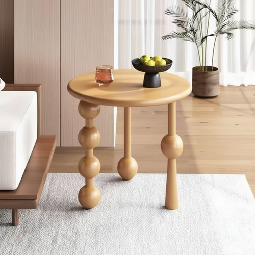 Scandinavian solid rubber wood small side table with creative design, perfect for living room or sofa side use.