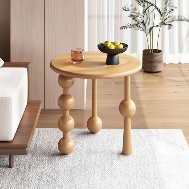 Scandinavian solid rubber wood small side table with creative design, perfect for living room or sofa side use.