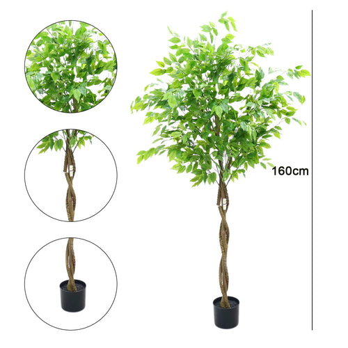 5.2'/5.9' Artificial Ficus Tree, Tall Fake Potted Ficus Tree With Planter, Realistic Texture Potted Faux Ficus Tree For Home - The Finishing Touch Decor