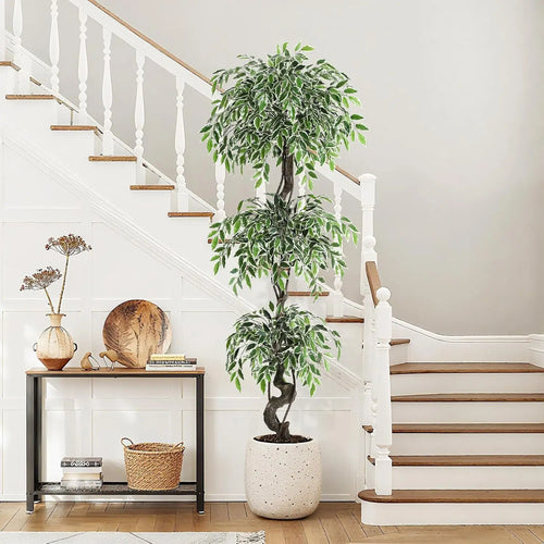 Tall Artificial Ficus Tree in White Planter Pot 4ft - 6ft - The Finishing Touch Decor