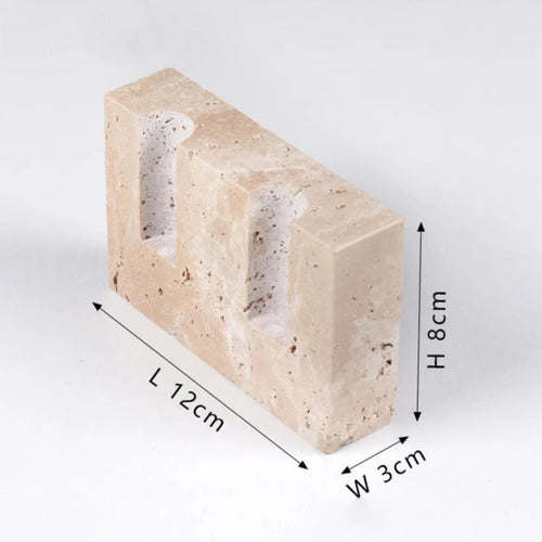 Beige Marble Travertine Stone Wabi Sabi Candlestick Holder - The Finishing Touch Decor