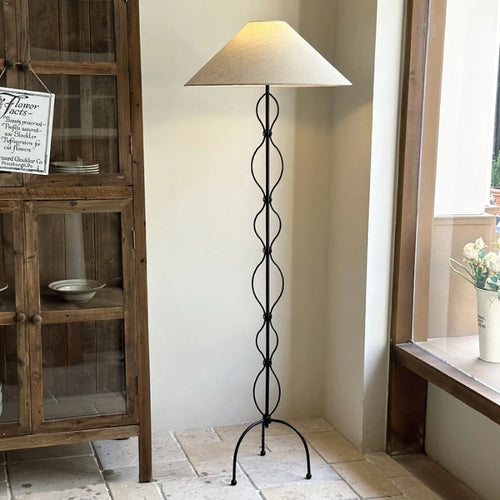 Wabi Sabi Cream Fabric & Iron Spiral Floor Lamp