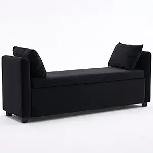 Storage Bench for Bedroom, 55" End of Bed Bench for King Size Bed, Modern Upholstered Long Ottoman Bench with Arms and 2 Pillows