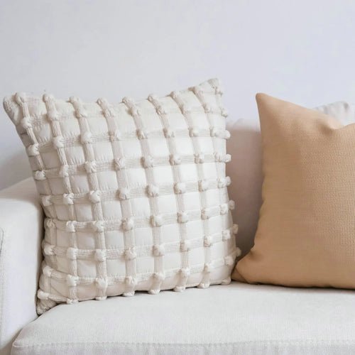 Cream Bubble Plaid Pattern Soft Throw Pillow Cover - The Finishing Touch Decor