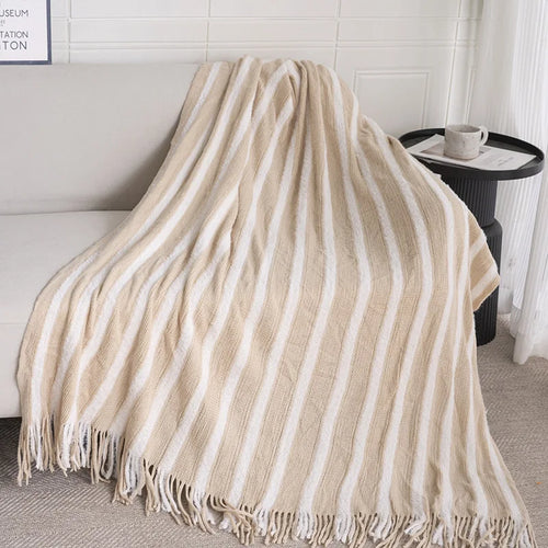 Striped Knit Coastal Lightweight Throw Blanket