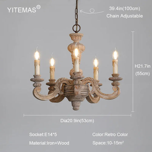 Roman Pillar Light Carved Wooden & Iron Italian Murano Vintage-Style Hanging Chandelier - The Finishing Touch Decor
