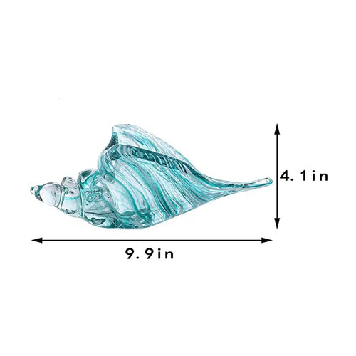 Sea Blue Hand Blown Glass Conch Shell Art Figurine