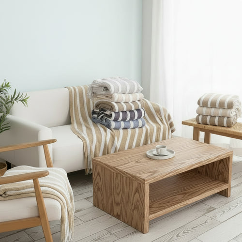 Striped Knit Coastal Lightweight Throw Blanket