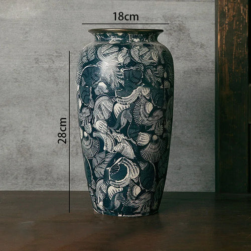 Blue & White Shell Print Porcelain Ceramic Vase