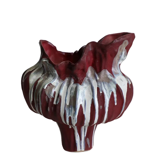 Irregular drip Wabi Sabi porcelain ceramic vase with organic, textured design, ideal for decorative home display.