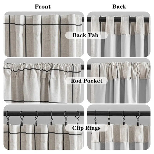 Horizontal stripe coastal linen blackout curtains by The Finishing Touch Decor, featuring black and white stripe design for light control