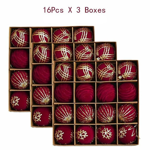 Flocked 6cm Round Christmas Tree Ornaments