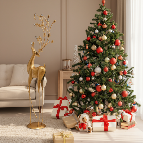 Gold & Rhinestone Tall 3.5ft Reindeer Statue