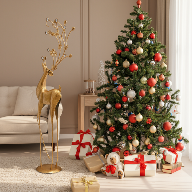 Gold & Rhinestone Tall 3.5ft Reindeer Statue