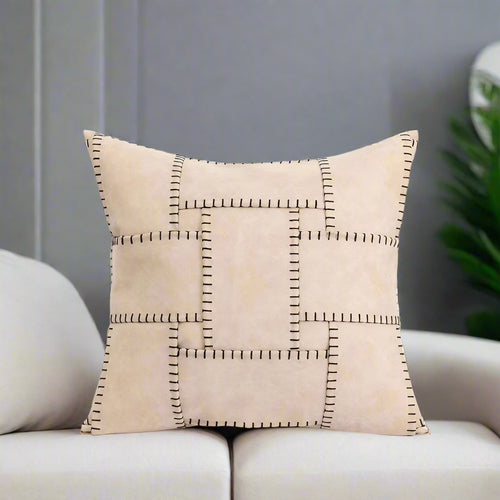 Diphylleia Italian Minimalist Designer Whip Stich Pillow Case Modern Luxe Khaki Cream Blocks Patchwork Suede Cushion Cover 45X45