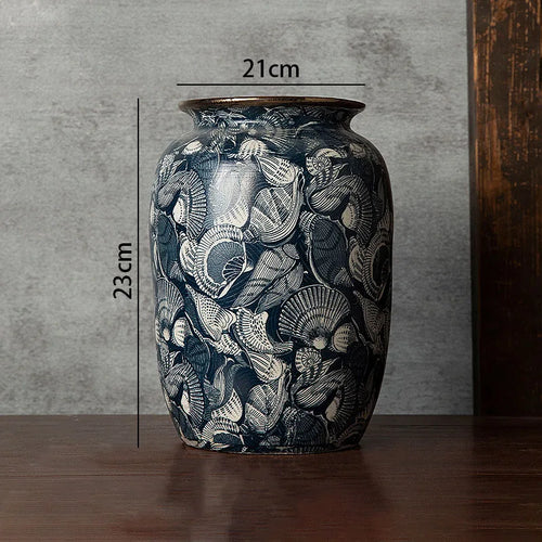 Blue & White Shell Print Porcelain Ceramic Vase
