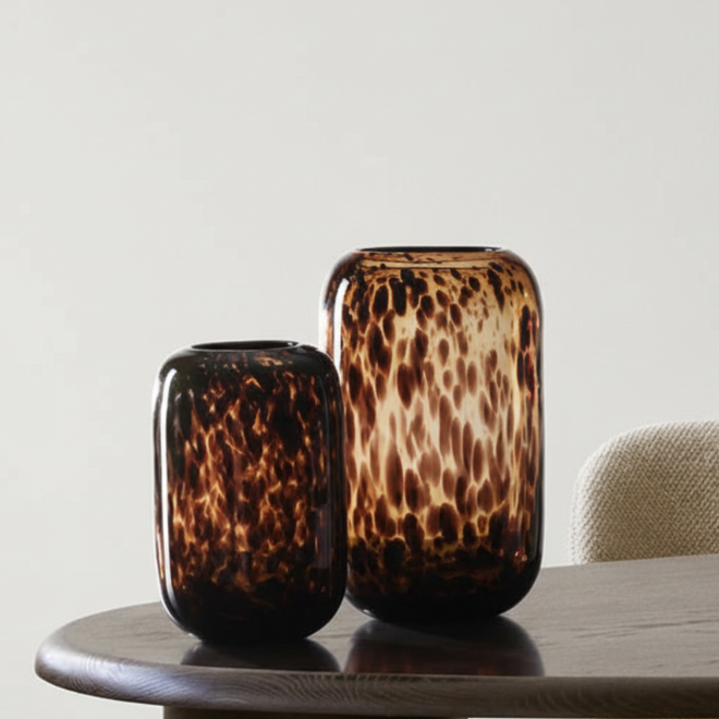 Amber Tortoise Shell Print Glass Vase
