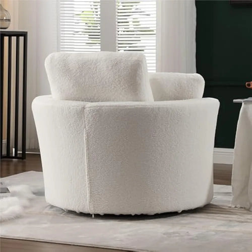 Oversized Boucle Round Barrel Accent Swivel Chair