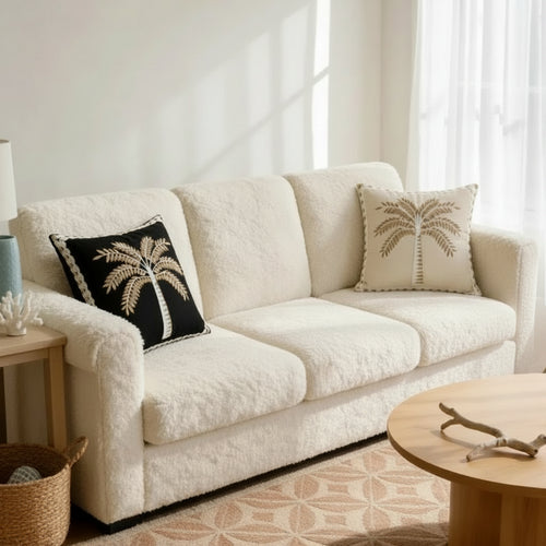 Palm tree embroidery pillowcase with vintage floral linen design, perfect as a decorative cushion cover for spring and summer.
