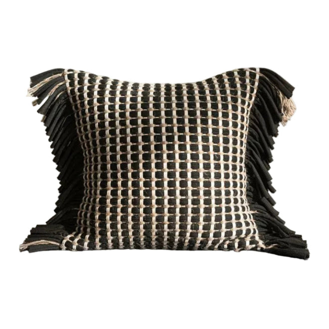 Luxury hemp rope striped throw pillow cover from The Finishing Touch Decor, featuring a stylish nautical-inspired design.