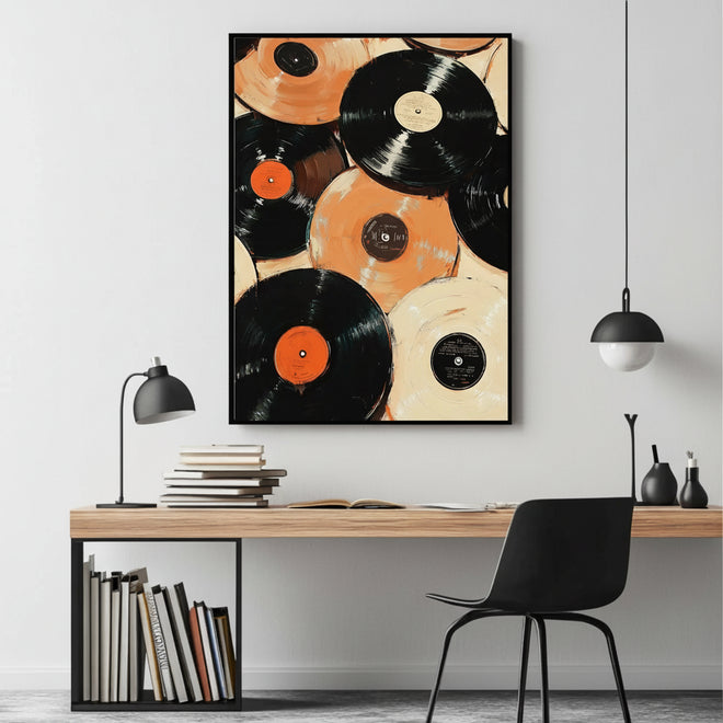Retro Vinyl Record Pile Canvas Print Wall Art - The Finishing Touch Decor