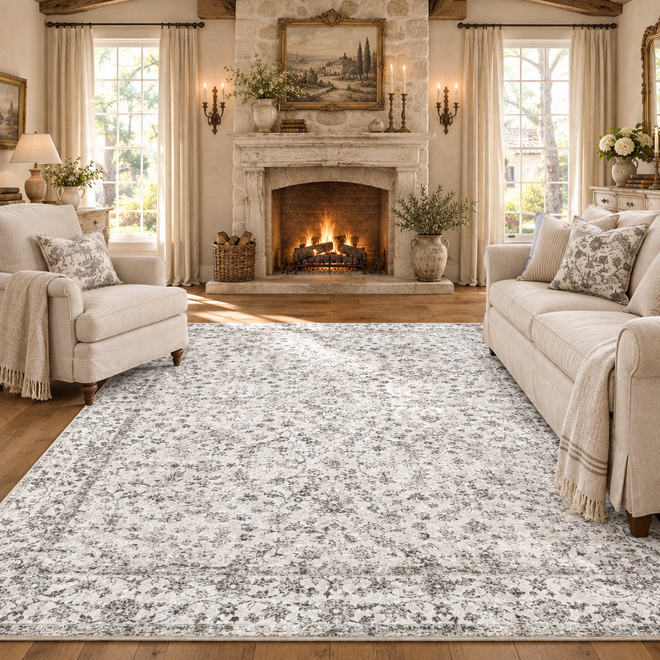 Classic Neutral Print Traditional Pattern Area Rug