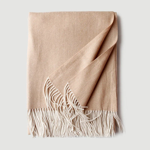 Herringbone Cashmere & Wool Solid Color Throw Blanket - The Finishing Touch Decor