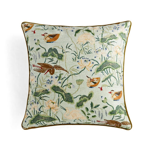 Duck & Lotus Flower Garden Print Throw Pillow Covers - The Finishing Touch Decor