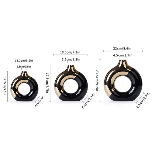 Gold Accent Ceramic Donut Vase