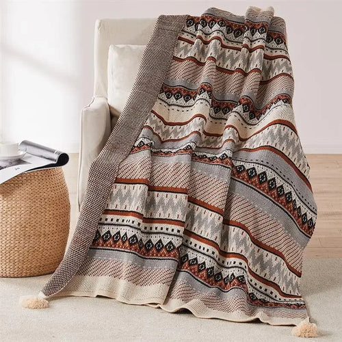 Soft Ethnic Striped Bohemian Throw Blanket