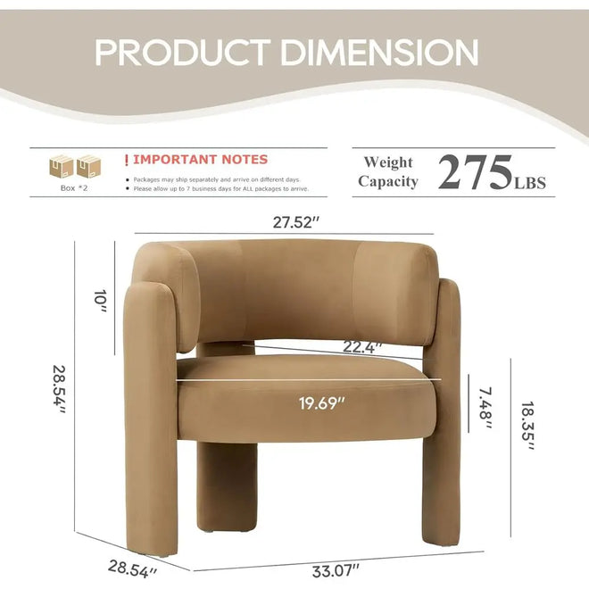 Tan Modern Velvet Barrel Armchair Set of 2