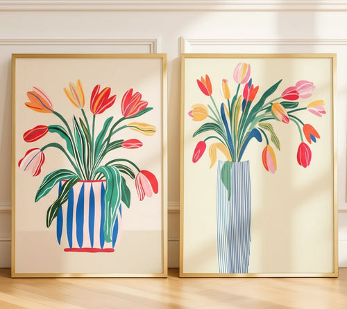 Colorful tulip wall art print by The Finishing Touch Decor, featuring vibrant tulip illustrations on a wall art canvas.