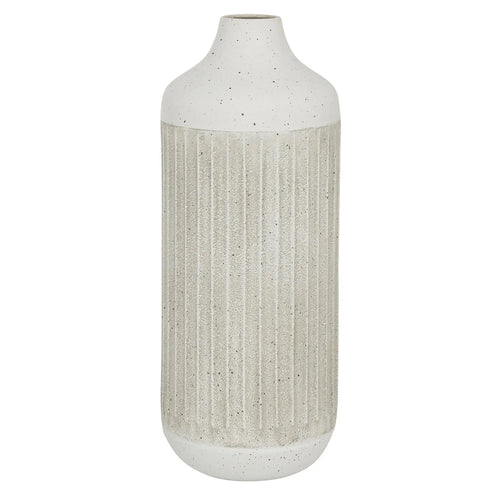 17 Inch Tall Gray Iron Cylinder Vase Textured Surface Decorative Home Accent Indoor Use Rubber Stoppers Minimalist Design