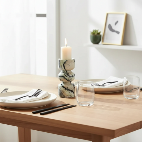 Natural Veined Marble Pillar Candle Holder