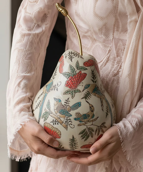 Ceramic Chinese Painted Pear 14" Table Statue
