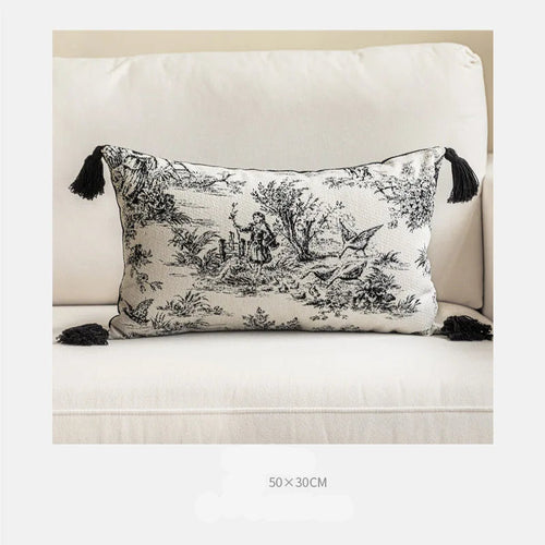 Black French Toile de Jouy Print Throw Pillow Covers